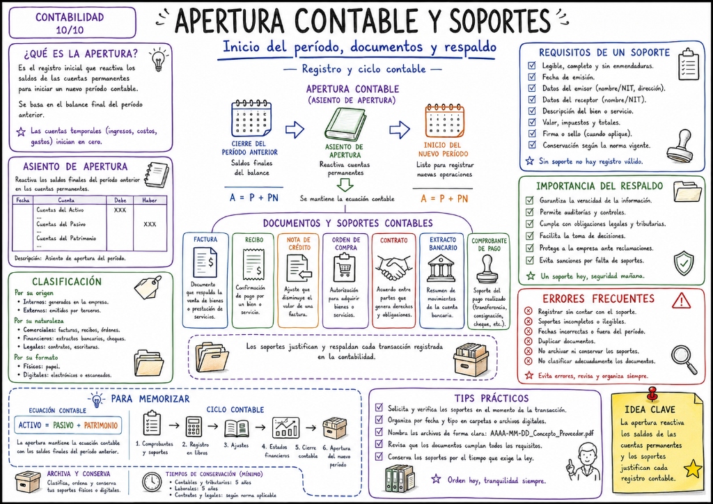 Apertura Contable y Soportes: Inicio del Período y Documentos
